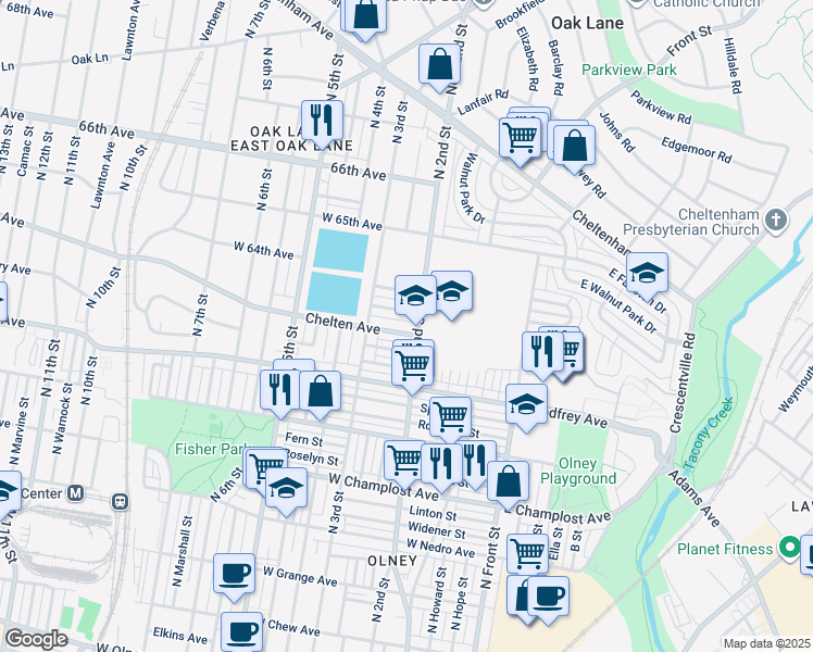 map of restaurants, bars, coffee shops, grocery stores, and more near 211 Chelten Avenue in Philadelphia