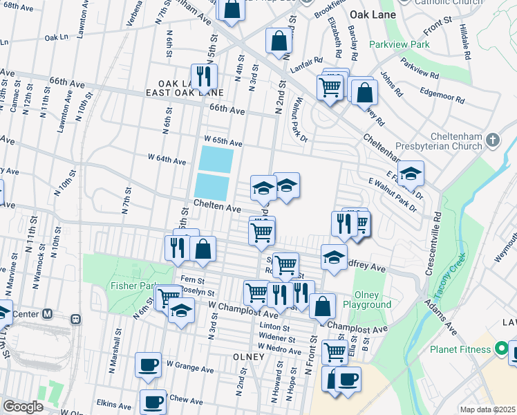 map of restaurants, bars, coffee shops, grocery stores, and more near 211 Chelten Avenue in Philadelphia