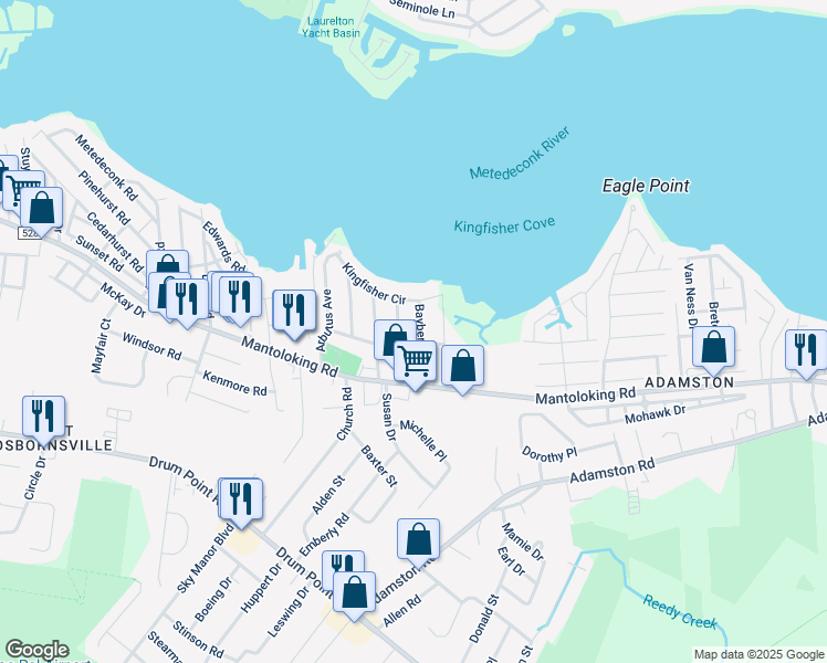 map of restaurants, bars, coffee shops, grocery stores, and more near 24 Bayberry Avenue in Brick Township