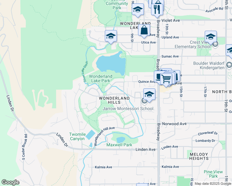 map of restaurants, bars, coffee shops, grocery stores, and more near 717 Poplar Avenue in Boulder