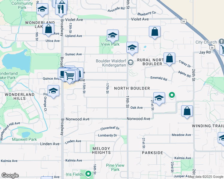 map of restaurants, bars, coffee shops, grocery stores, and more near 1819 Orchard Avenue in Boulder
