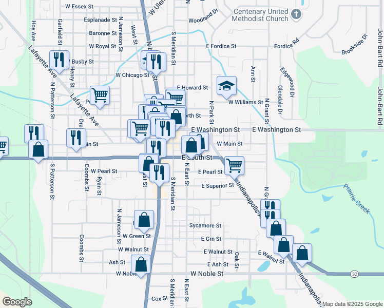 map of restaurants, bars, coffee shops, grocery stores, and more near 216 South East Street in Lebanon
