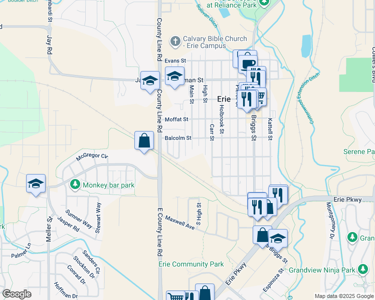 map of restaurants, bars, coffee shops, grocery stores, and more near 345 Main Street in Erie