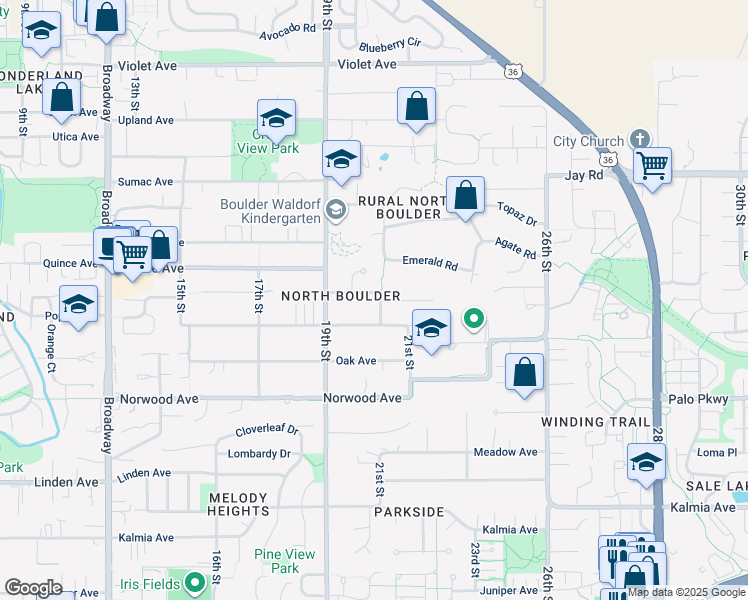 map of restaurants, bars, coffee shops, grocery stores, and more near 3932 20th Street in Boulder