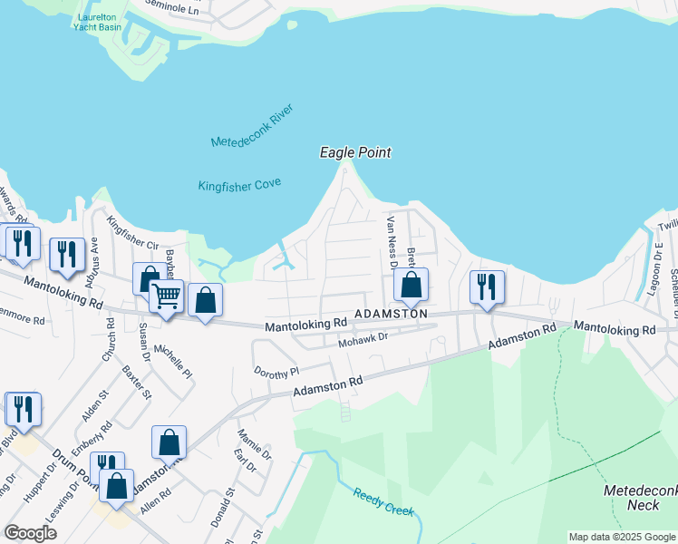 map of restaurants, bars, coffee shops, grocery stores, and more near 466 Burnt Bark Road in Brick Township
