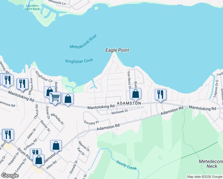 map of restaurants, bars, coffee shops, grocery stores, and more near 466 Burnt Bark Road in Brick Township