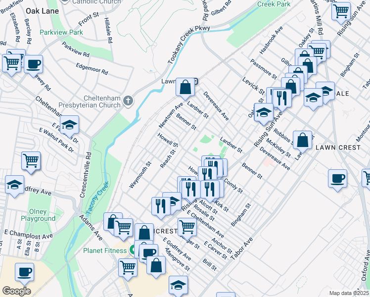 map of restaurants, bars, coffee shops, grocery stores, and more near 6020 Hasbrook Avenue in Philadelphia