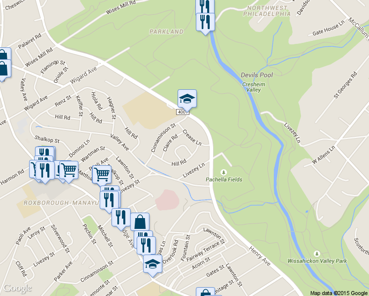 map of restaurants, bars, coffee shops, grocery stores, and more near 7035 Cardin Road in Philadelphia