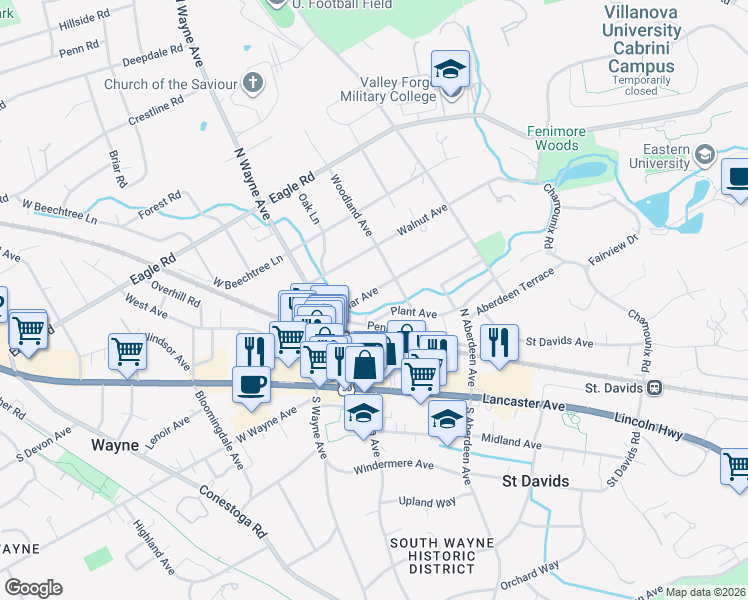 map of restaurants, bars, coffee shops, grocery stores, and more near 124 Poplar Avenue in Wayne