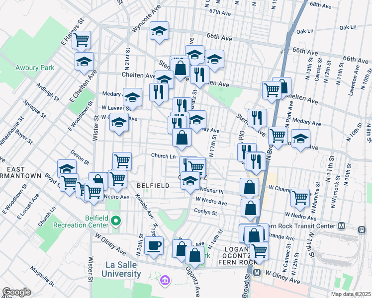 map of restaurants, bars, coffee shops, grocery stores, and more near 6158 Limekiln Pike in Philadelphia