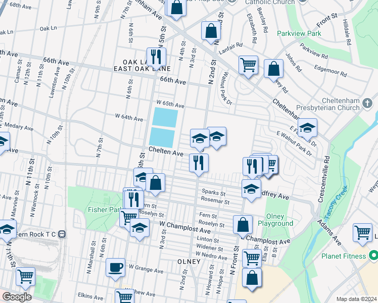 map of restaurants, bars, coffee shops, grocery stores, and more near 231 Chelten Avenue in Philadelphia