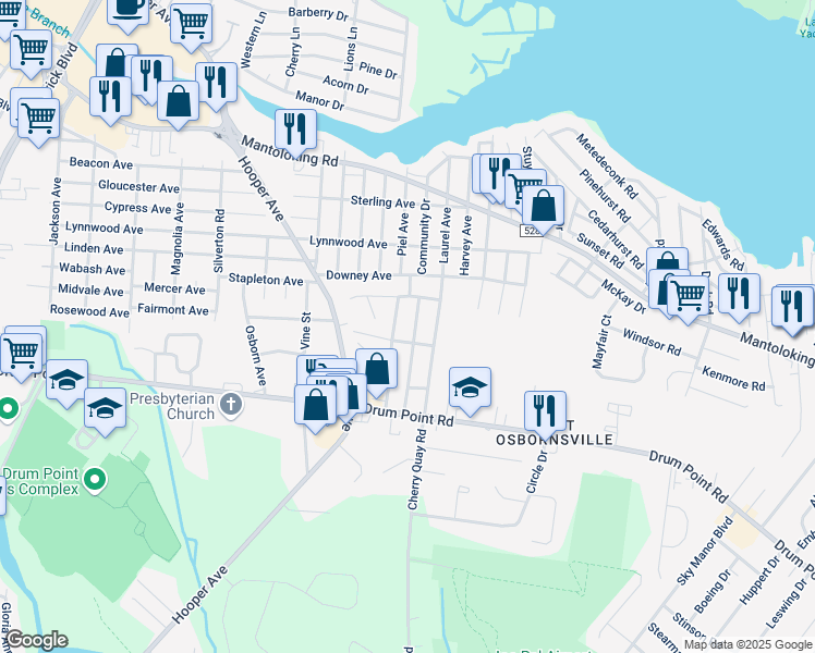 map of restaurants, bars, coffee shops, grocery stores, and more near 442 South Community Drive in Brick Township
