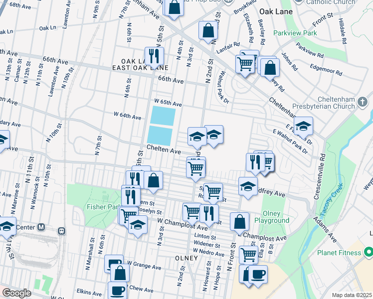 map of restaurants, bars, coffee shops, grocery stores, and more near 231 Chelten Avenue in Philadelphia