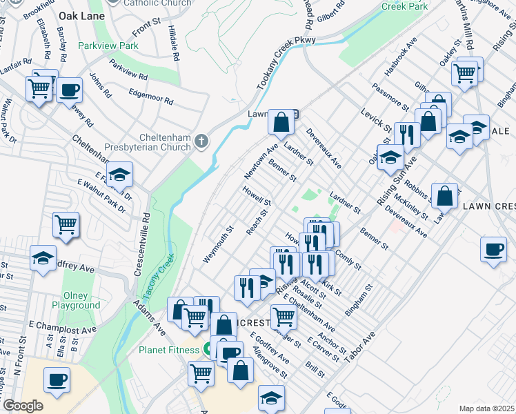 map of restaurants, bars, coffee shops, grocery stores, and more near 5943 Weymouth St in Philadelphia