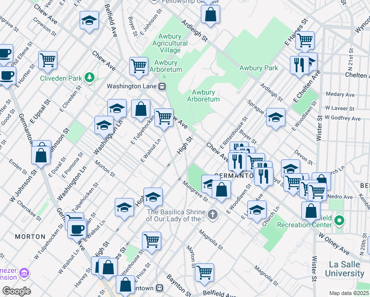map of restaurants, bars, coffee shops, grocery stores, and more near 600 High Street in Philadelphia