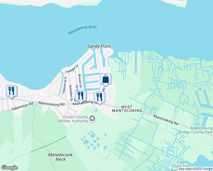 map of restaurants, bars, coffee shops, grocery stores, and more near 47 Nina Ct in Brick