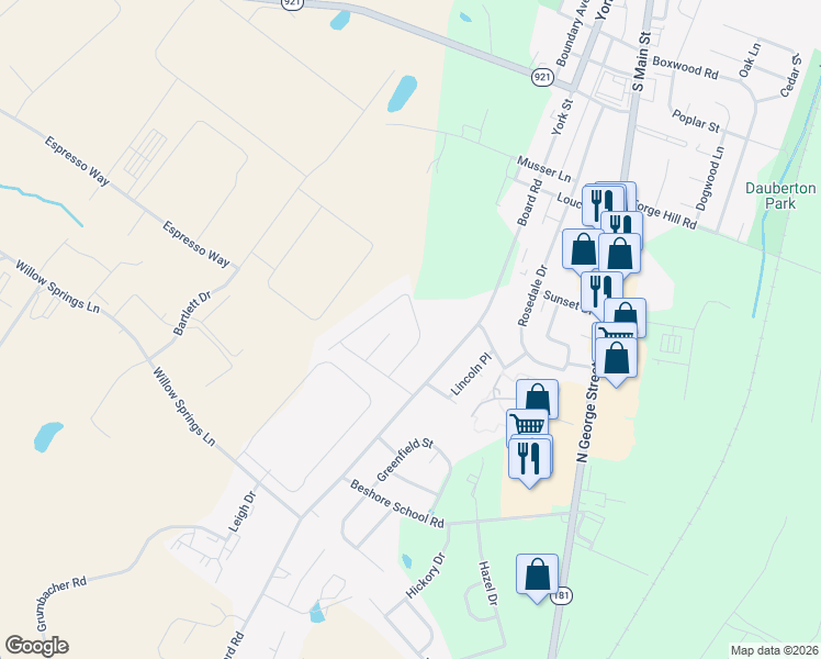 map of restaurants, bars, coffee shops, grocery stores, and more near 70 Fig Tree Way in Manchester