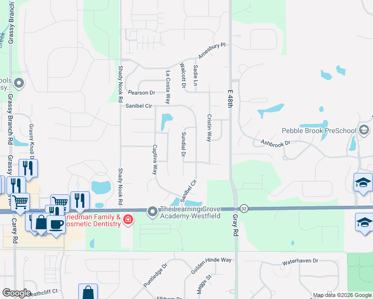 map of restaurants, bars, coffee shops, grocery stores, and more near 17823 Sundial Drive in Noblesville