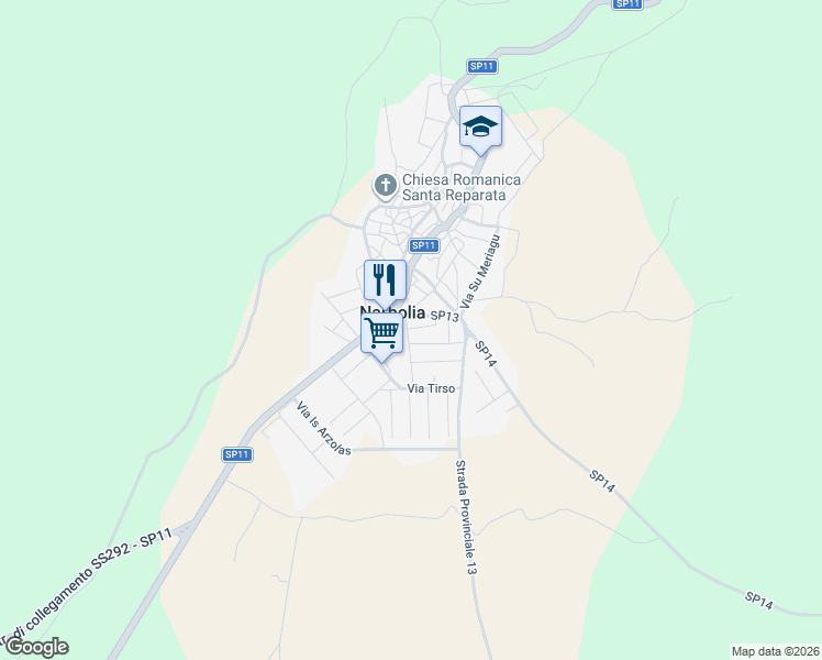 map of restaurants, bars, coffee shops, grocery stores, and more near 1 Via Montezebio in Narbolia
