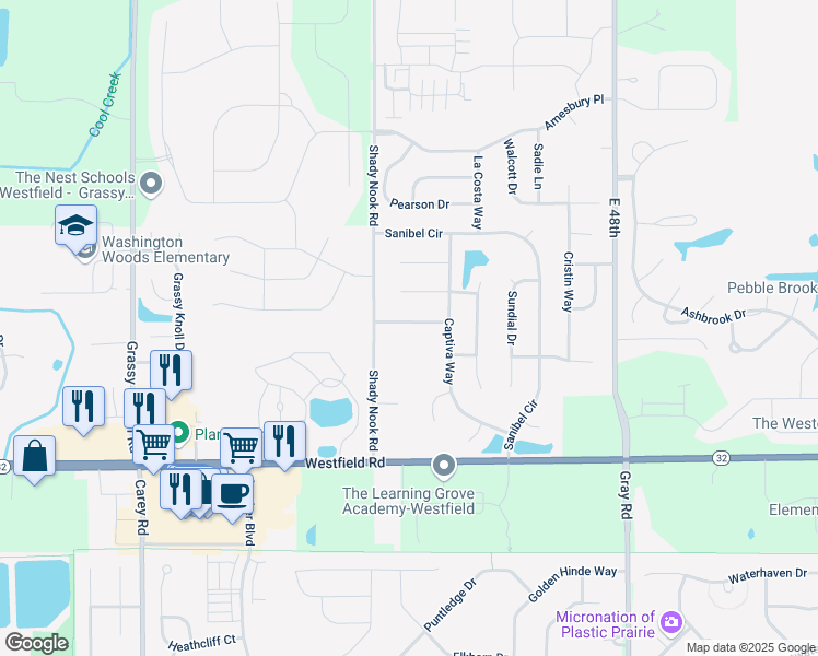 map of restaurants, bars, coffee shops, grocery stores, and more near 4125 Tarpon Bay Drive in Noblesville