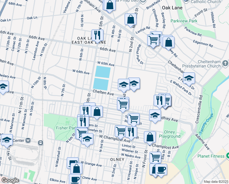 map of restaurants, bars, coffee shops, grocery stores, and more near 239 West Chelten Avenue in Philadelphia