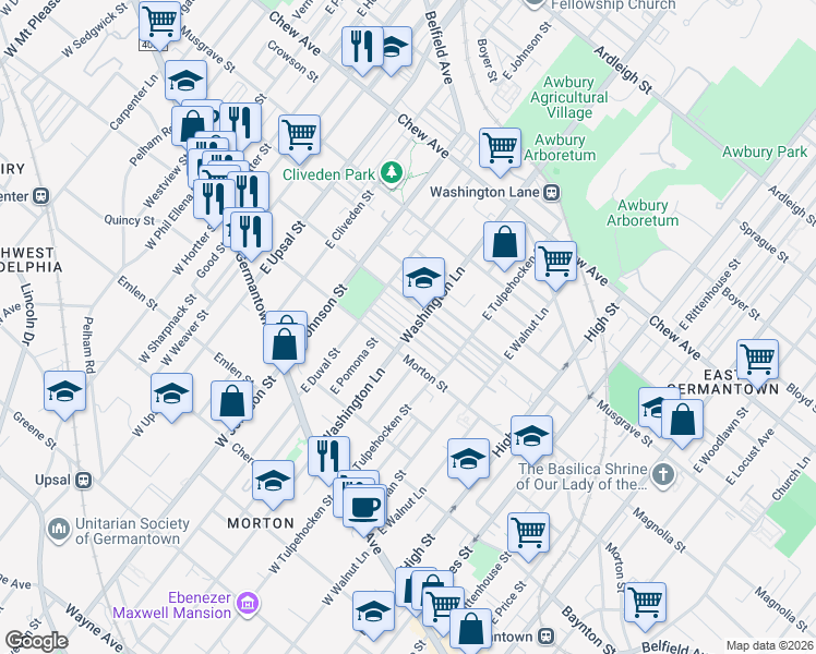 map of restaurants, bars, coffee shops, grocery stores, and more near 6261 Gardenia Street in Philadelphia