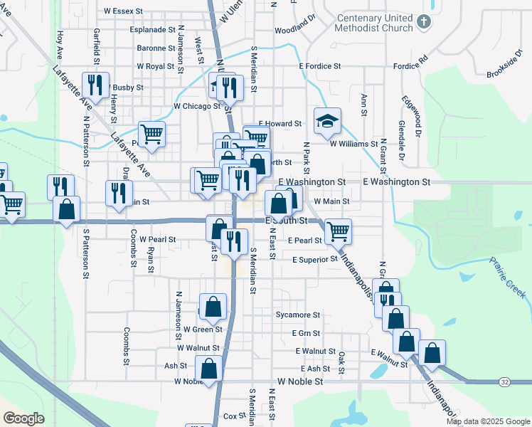 map of restaurants, bars, coffee shops, grocery stores, and more near 118 South East Street in Lebanon