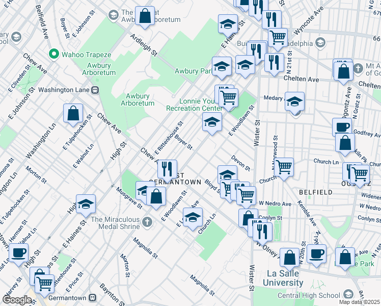 map of restaurants, bars, coffee shops, grocery stores, and more near 857 East Chelten Avenue in Philadelphia