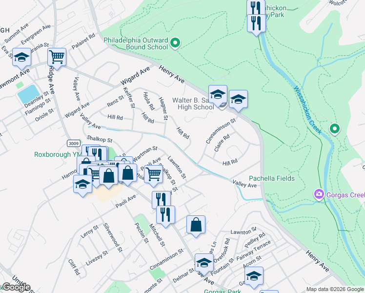 map of restaurants, bars, coffee shops, grocery stores, and more near 7209 Valley Avenue in Philadelphia