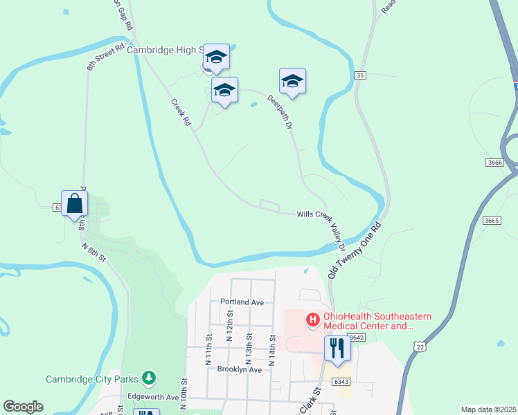 map of restaurants, bars, coffee shops, grocery stores, and more near 1535 Wills Creek Valley Drive in Cambridge