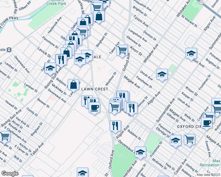 map of restaurants, bars, coffee shops, grocery stores, and more near 817 Passmore Street in Philadelphia
