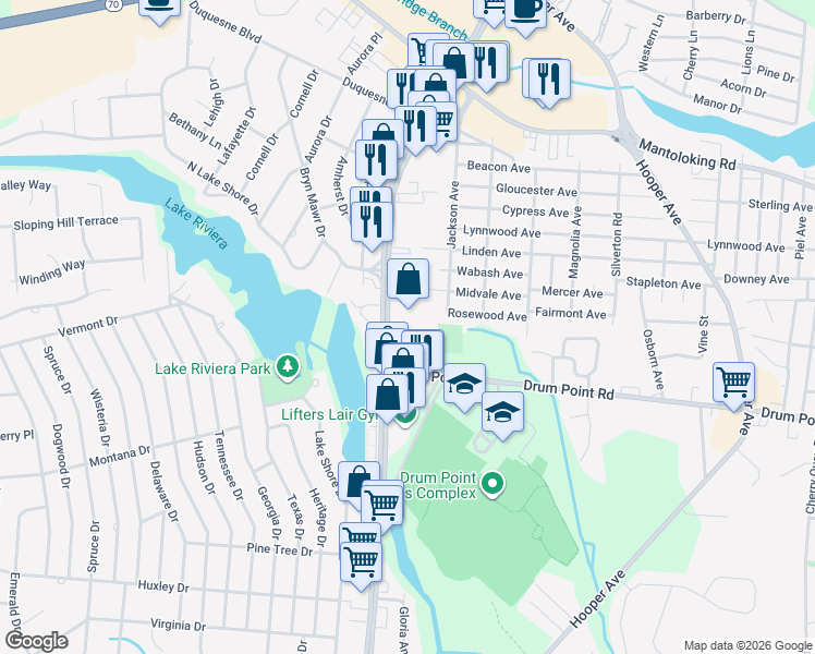 map of restaurants, bars, coffee shops, grocery stores, and more near 425 Brick Boulevard in Brick Township