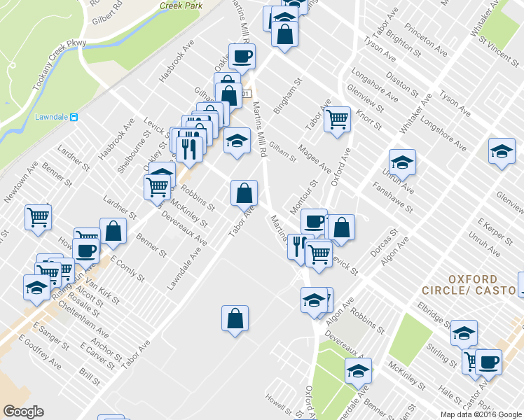map of restaurants, bars, coffee shops, grocery stores, and more near 710 Levick Street in Philadelphia