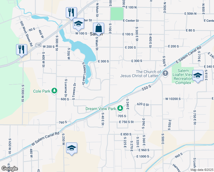 map of restaurants, bars, coffee shops, grocery stores, and more near 478 S 100 E in Salem