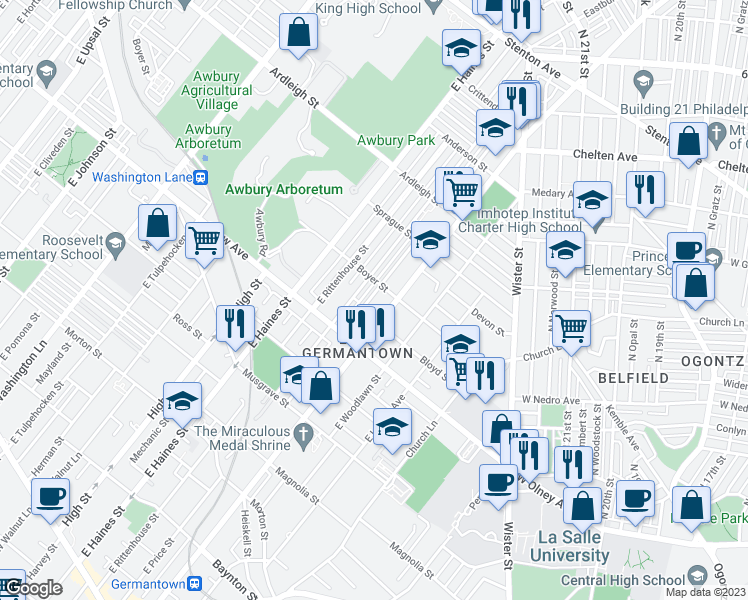 map of restaurants, bars, coffee shops, grocery stores, and more near 846 East Stafford Street in Philadelphia