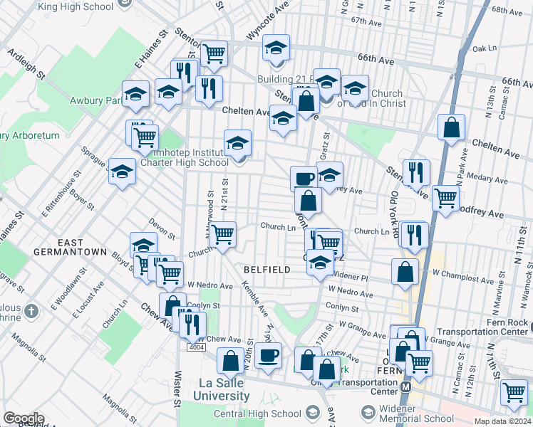 map of restaurants, bars, coffee shops, grocery stores, and more near 1966 West Spencer Street in Philadelphia