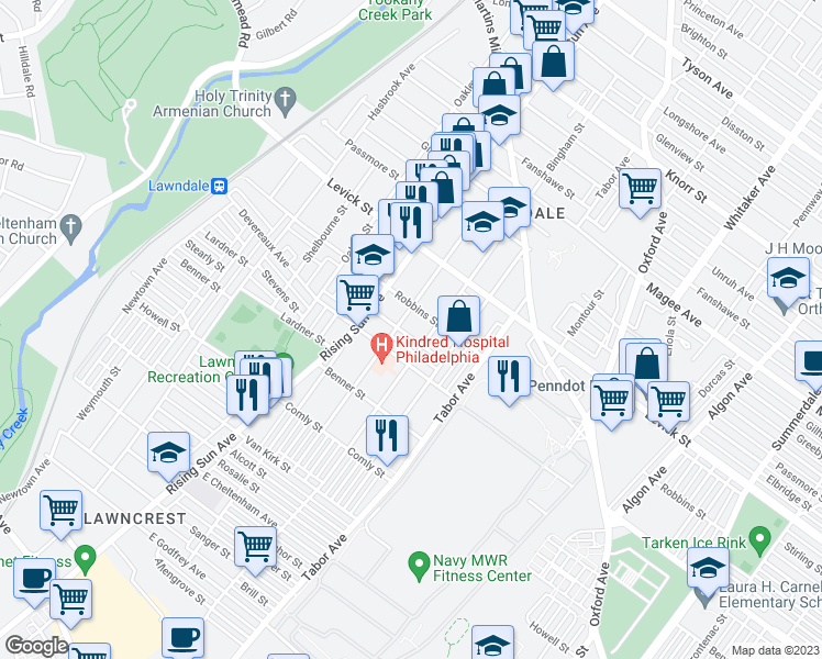 map of restaurants, bars, coffee shops, grocery stores, and more near 537 McKinley Street in Philadelphia
