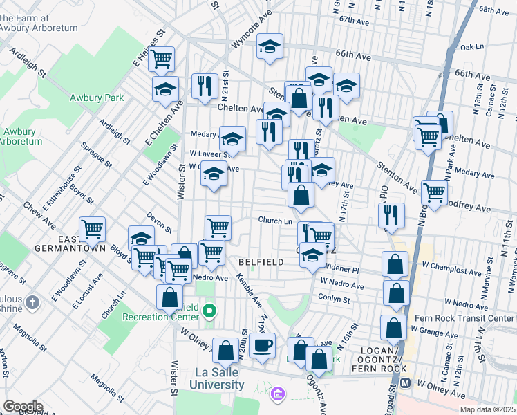 map of restaurants, bars, coffee shops, grocery stores, and more near 1972 West Spencer Street in Philadelphia