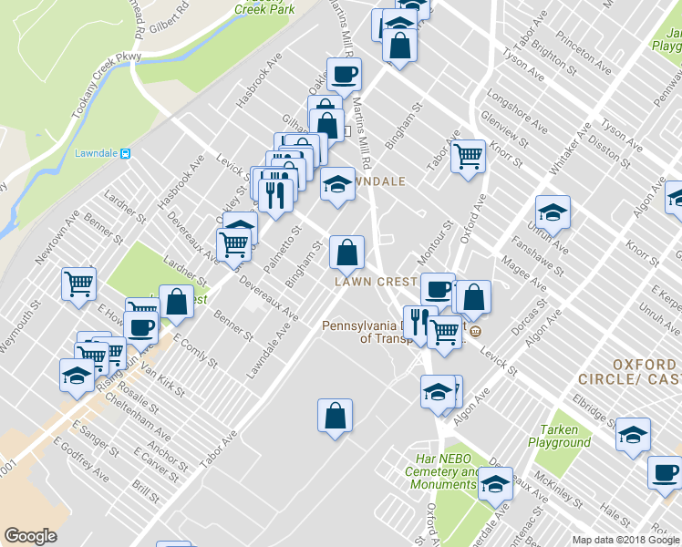 map of restaurants, bars, coffee shops, grocery stores, and more near 6324 Tabor Avenue in Philadelphia