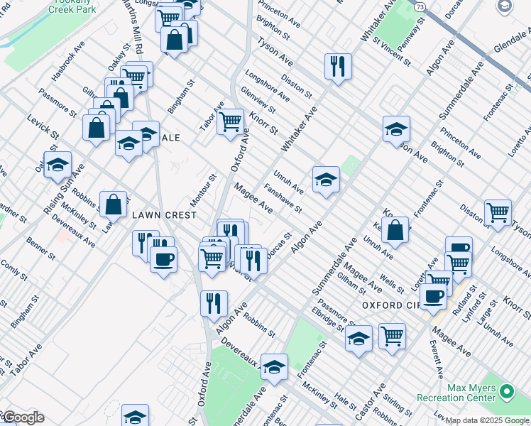 map of restaurants, bars, coffee shops, grocery stores, and more near 916 Magee Avenue in Philadelphia