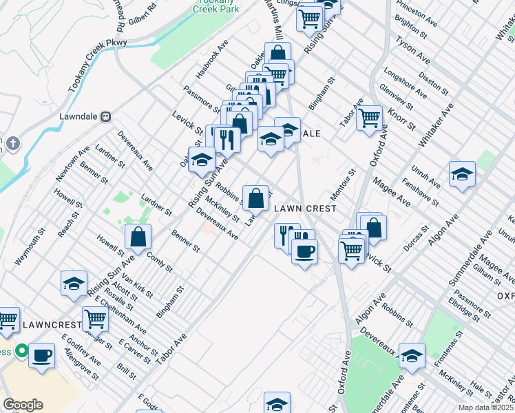 map of restaurants, bars, coffee shops, grocery stores, and more near 621 Robbins Street in Philadelphia