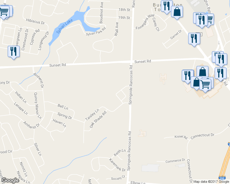 map of restaurants, bars, coffee shops, grocery stores, and more near 45 Guilford Place in Burlington