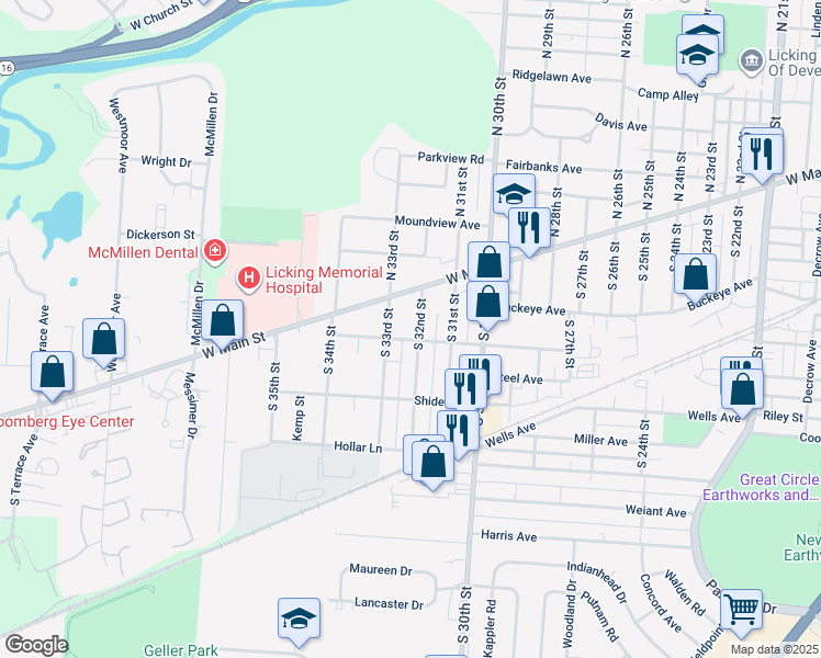 map of restaurants, bars, coffee shops, grocery stores, and more near 43 South 32nd Street in Newark