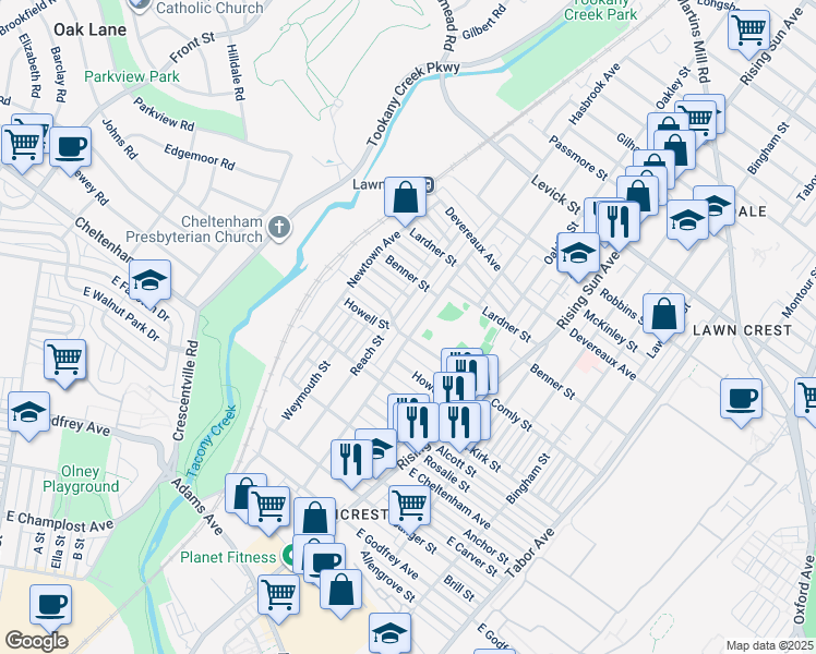 map of restaurants, bars, coffee shops, grocery stores, and more near 6020 Hasbrook Avenue in Philadelphia