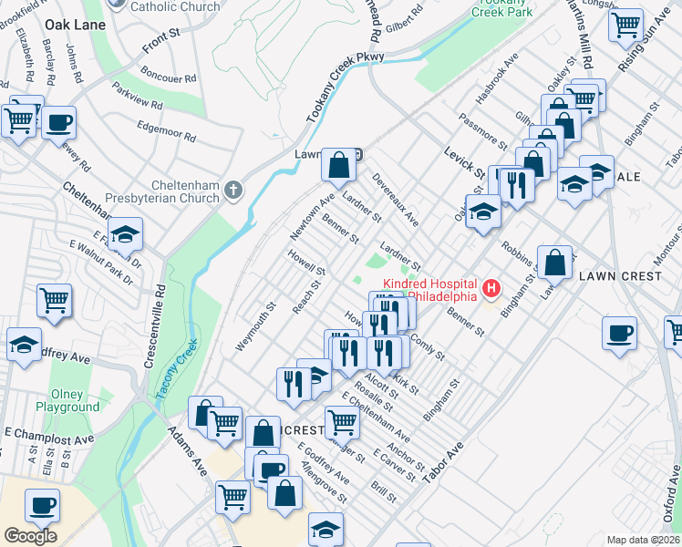 map of restaurants, bars, coffee shops, grocery stores, and more near 6020 Hasbrook Avenue in Philadelphia
