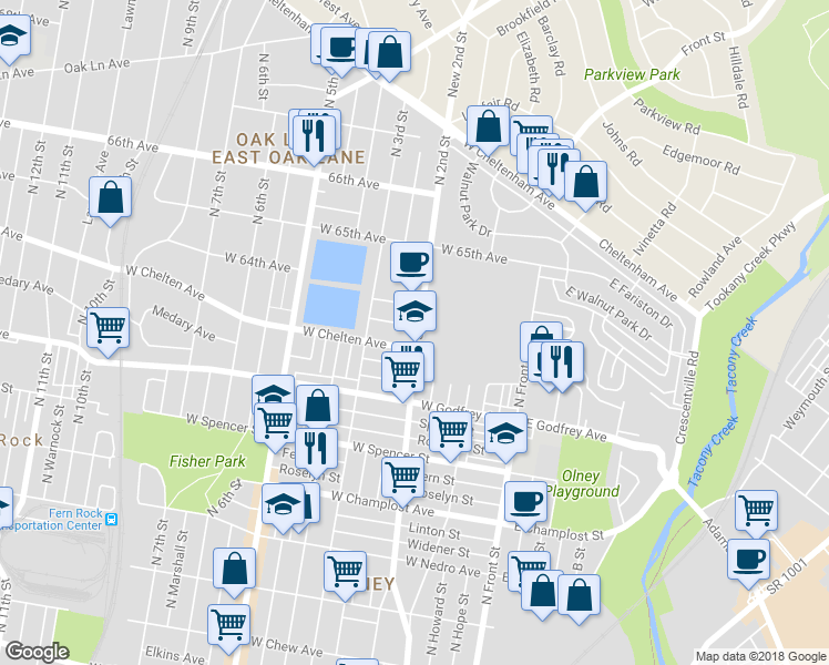 map of restaurants, bars, coffee shops, grocery stores, and more near 200 West Colonial Street in Philadelphia
