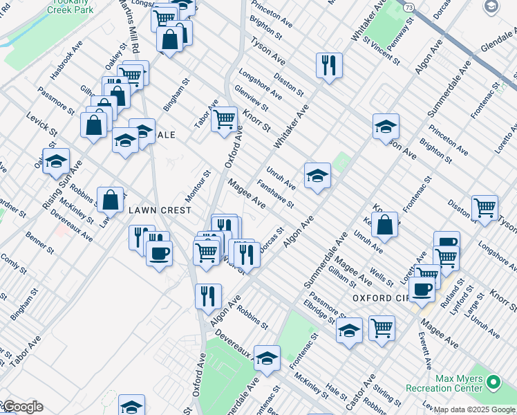 map of restaurants, bars, coffee shops, grocery stores, and more near 916 Magee Avenue in Philadelphia