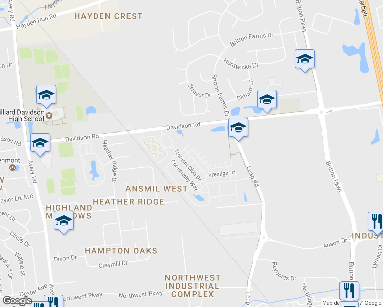 map of restaurants, bars, coffee shops, grocery stores, and more near 4684 Prestige Lane in Hilliard