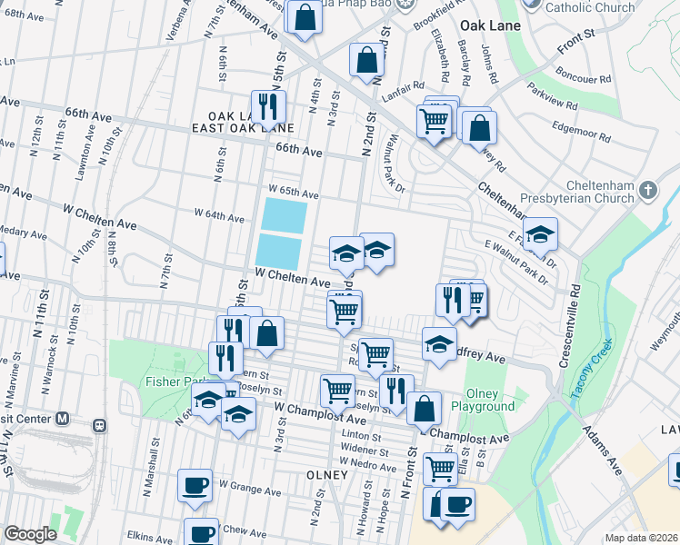 map of restaurants, bars, coffee shops, grocery stores, and more near 200 West Colonial Street in Philadelphia