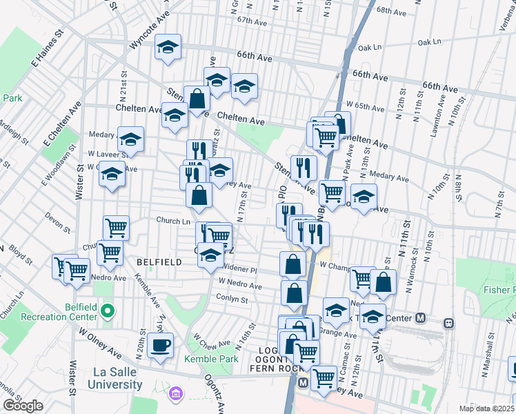 map of restaurants, bars, coffee shops, grocery stores, and more near 1614 West Sparks Street in Philadelphia